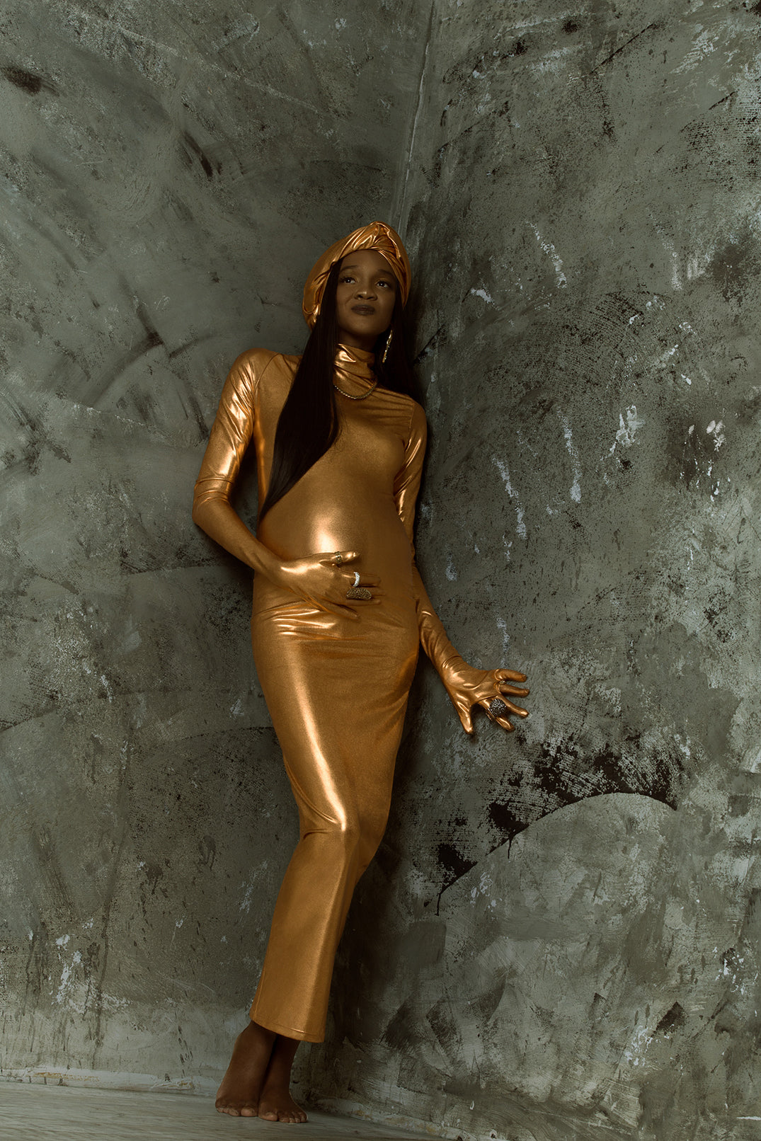 Metallic Mock Neck Bodycon Dress